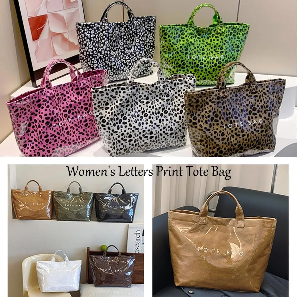 Stellaya Women's Letters Print Tote Bag, Large Pvc Waterproof Canvas Bag, Shopping Fashion Plastic Hobo Top Handle