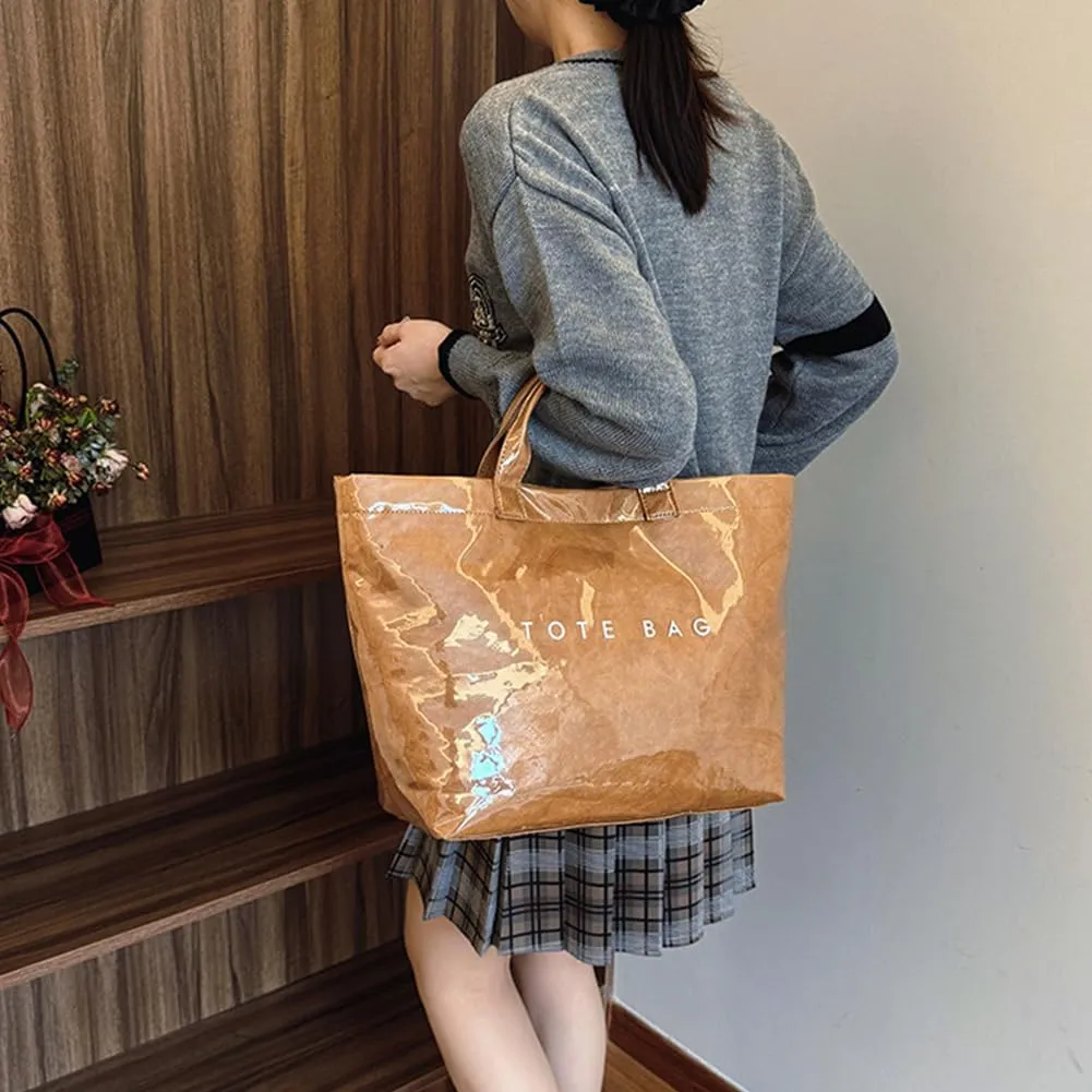 Stellaya Women's Letters Print Tote Bag, Large Pvc Waterproof Canvas Bag, Shopping Fashion Plastic Hobo Top Handle