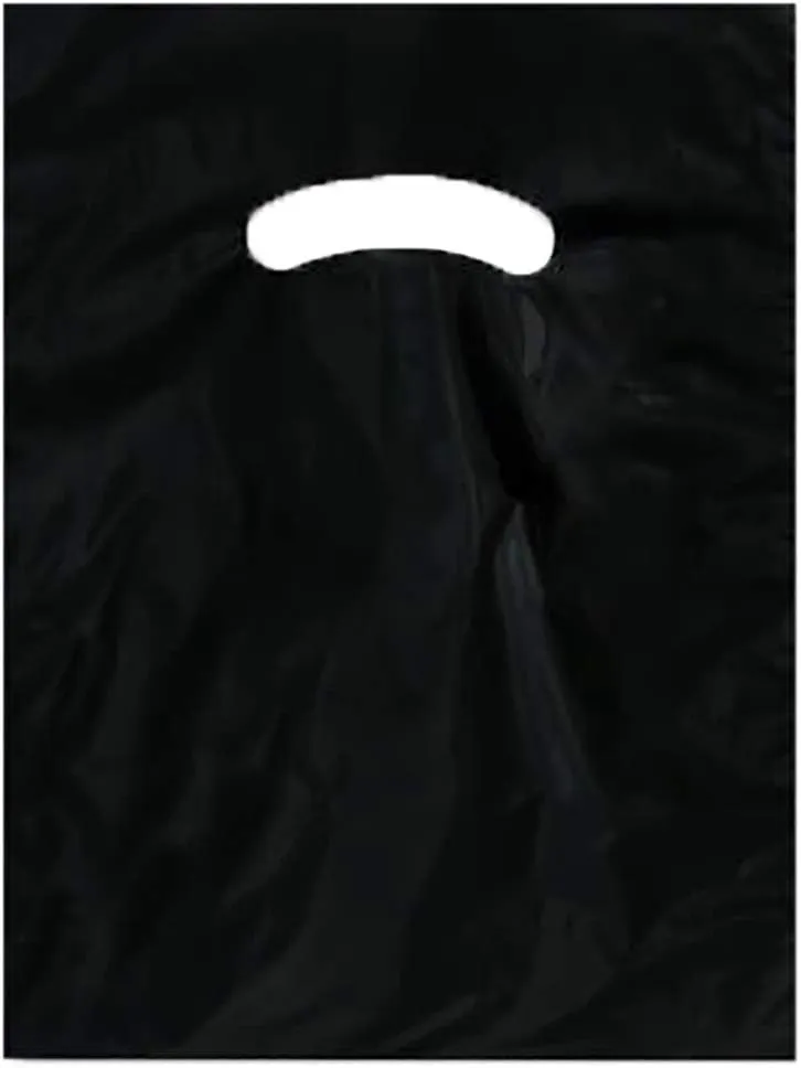 Stephanie Imports Made In USA Pack of 125 Black Glossy Plastic Merchandise Bags (9" X 12") With Die Cut Handles