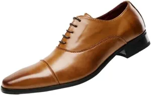 Stitching Design Casual Breathable Business Formal Leather Shoes Lace Waxing Design -Step Low-top Derby Shoes Suitable for Wedding Office