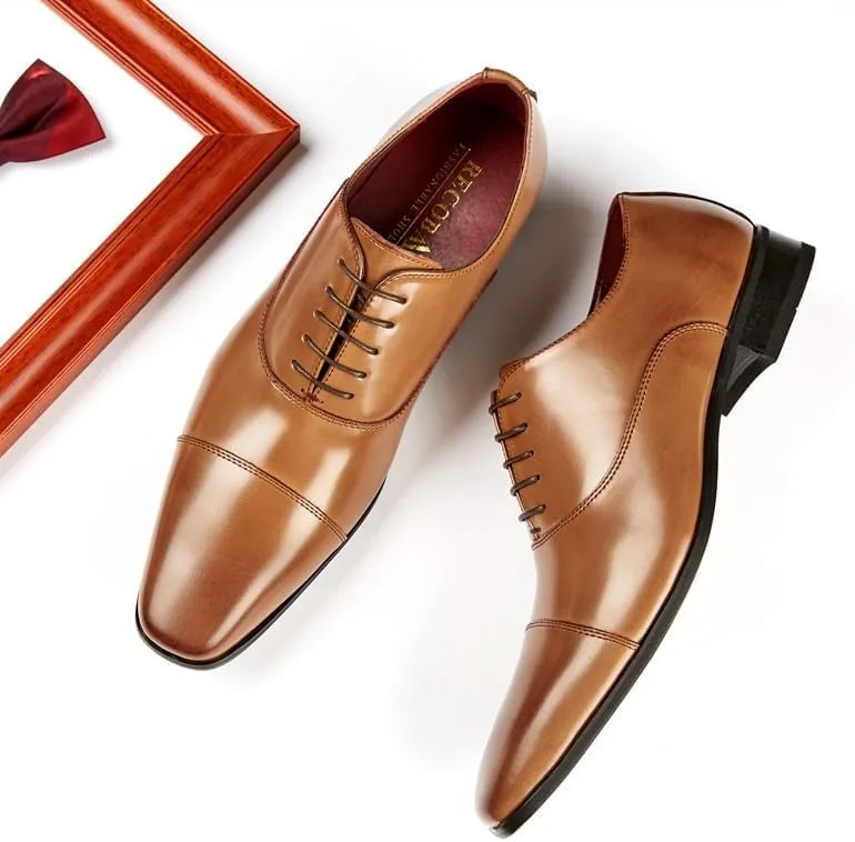 Stitching Design Casual Breathable Business Formal Leather Shoes Lace Waxing Design -Step Low-top Derby Shoes Suitable for Wedding Office