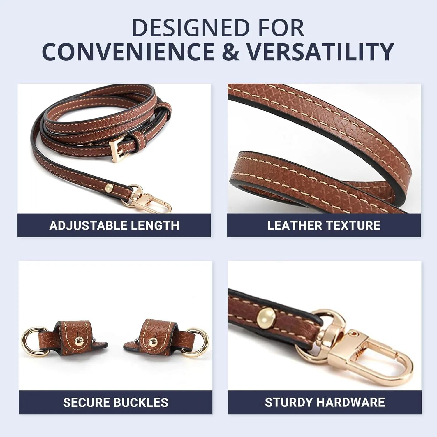 Strap Set for Mini Le Pliage- Handbag Conversion Kit -Punch Free Adjustable Crossbody Strap & Buckles