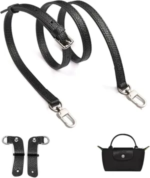 Straps Kit Compatible with Longchamp Mini Bags Shoulder Pouch, Leather Adjustable Purse Straps Crossbody Strap Compatible for Longchamp LP Xtra XS Pouch Conversion Kit Gold Hardware (Black A)