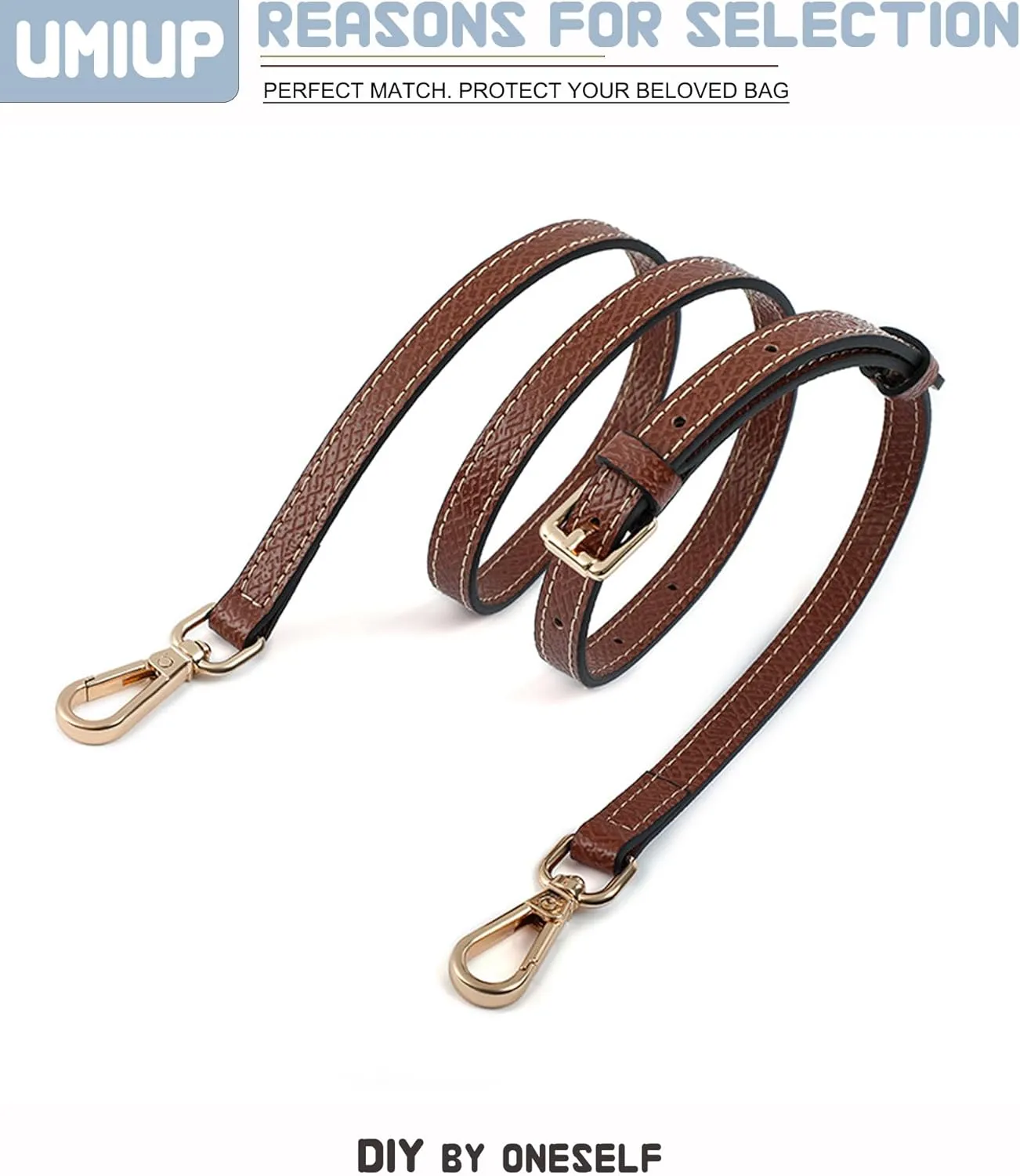 Straps Kit Compatible with Longchamp Mini Bags Shoulder Pouch, Leather Adjustable Purse Straps Crossbody Strap Compatible for Longchamp LP Xtra XS Pouch Conversion Kit GOLD Hardware Brown-Gold B