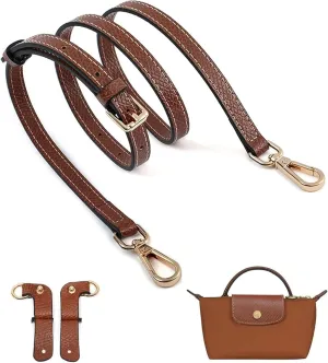 Straps Kit Compatible with Longchamp Mini Bags Shoulder Pouch, Leather Adjustable Purse Straps Crossbody Strap Compatible for Longchamp LP Xtra XS Pouch Conversion Kit GOLD Hardware Brown-Gold B