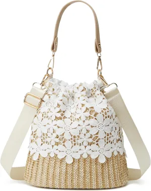 Straw Bag Beach Bag Small Tote Bag Shoulder Bag Flower Lace Handbag Satchel Crossbody Bag Purses 2024