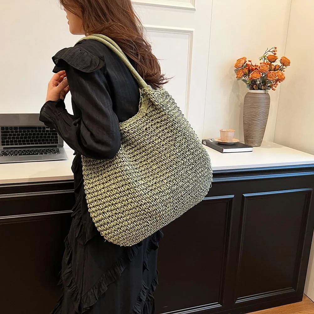 Straw Beach Bag Large Capacity Retro Straw Handbag Hasp Closure Weaving Handbag Ladies Summer Beach Tote Bags