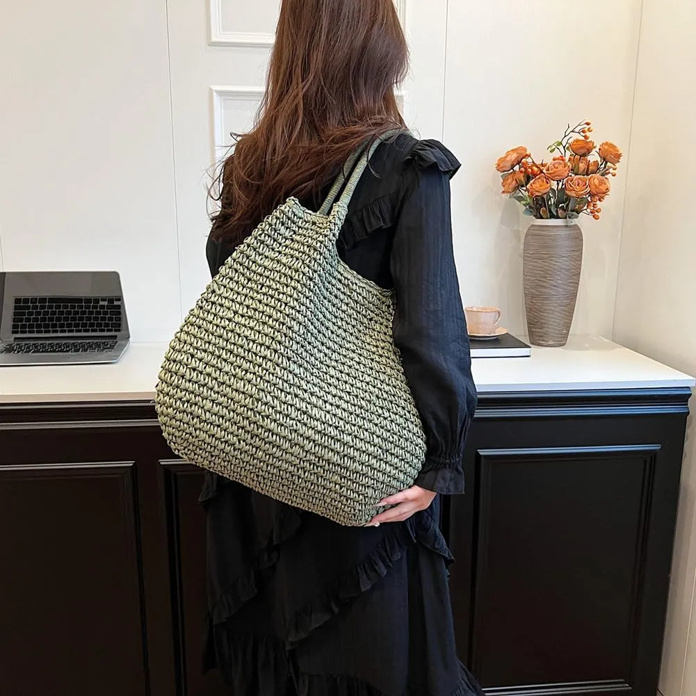 Straw Beach Bag Large Capacity Retro Straw Handbag Hasp Closure Weaving Handbag Ladies Summer Beach Tote Bags