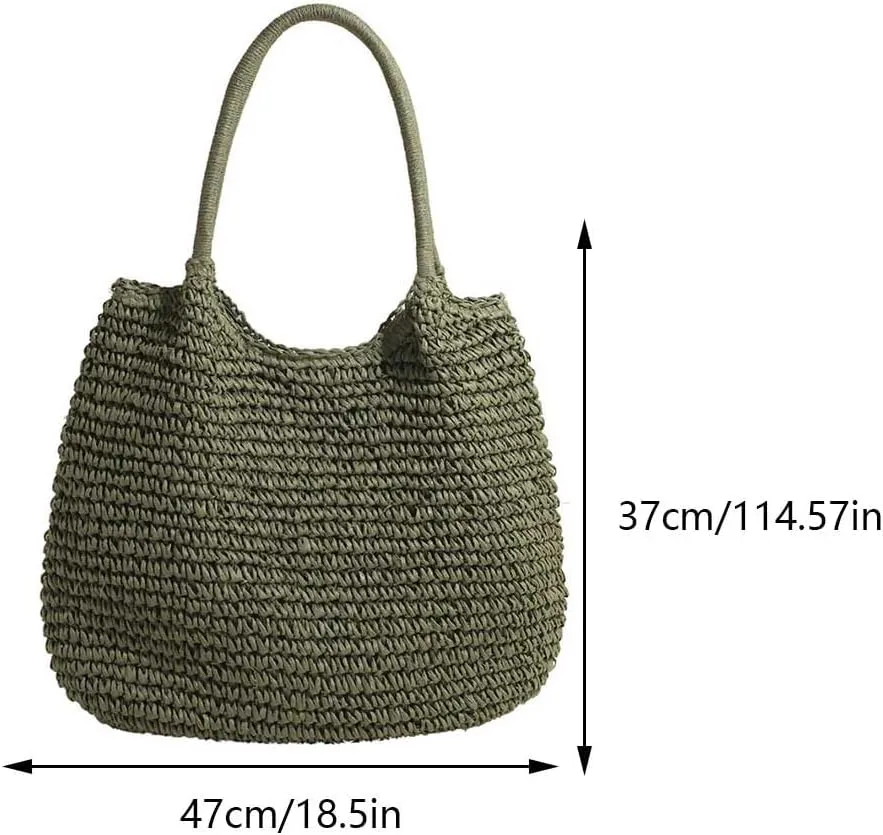 Straw Beach Bag Large Capacity Retro Straw Handbag Hasp Closure Weaving Handbag Ladies Summer Beach Tote Bags