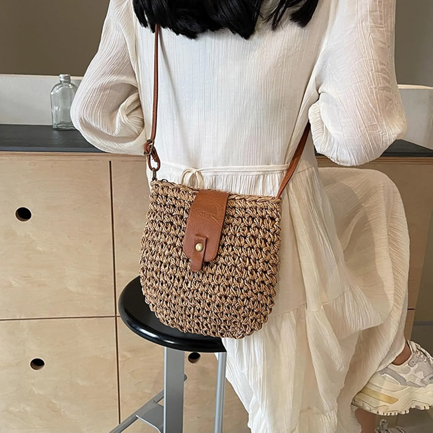 Straw Beach Bag Woven Purse Small Summer Beach Bags Cute Womens Handbag Shoulder Purse Straw Clutch Purses