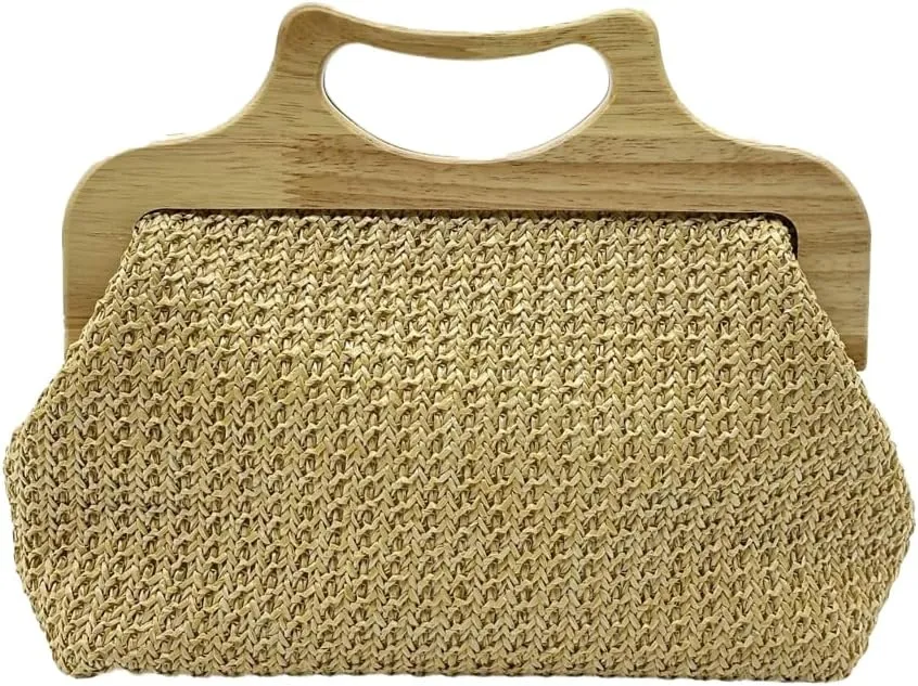 Straw Clutch for Women PP Straw Top-handle Wooden Purses Handbag Crossbody Bag for Beach Summer Travel 2025