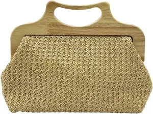 Straw Clutch for Women PP Straw Top-handle Wooden Purses Handbag Crossbody Bag for Beach Summer Travel 2025