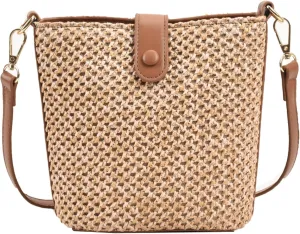 Straw Crossbody Bags Women Summer Woven Bucket Handbag Resort Trendy Shoulder Tote 2025 Beach Purse