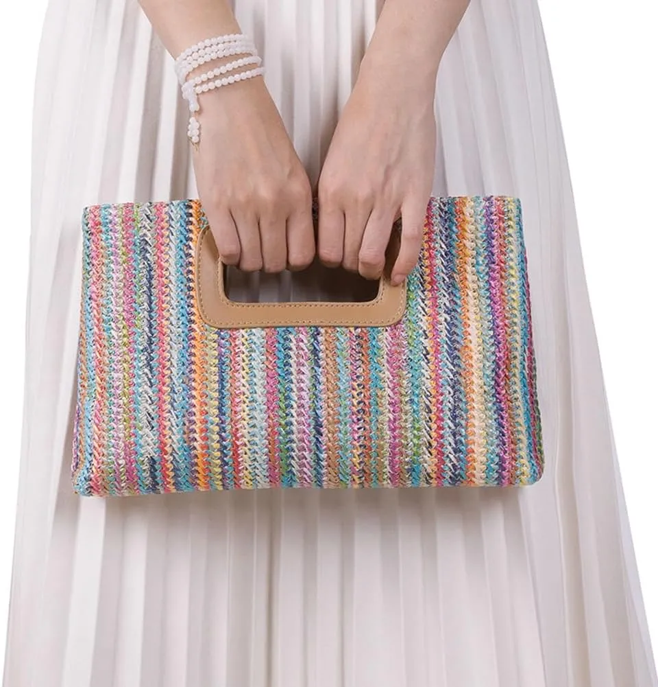 Straw Woven Clutch Purses for Women Boho Shoulder Bags Ladies Crossbody Handbag with Chain for Travel Holiday 2025
