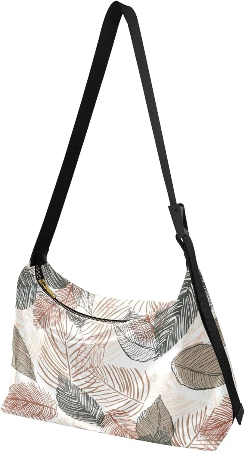 Striped Flower Pink Rose Leather Hobo Purses for Women Women's Large Purse Aesthetic Leaf Print Simple Shoulder Bag