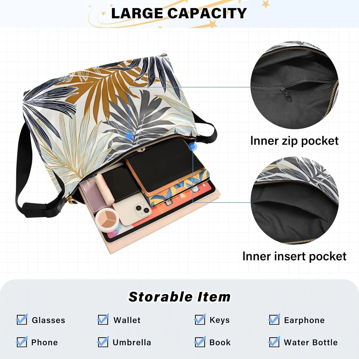 Striped Flower Pink Rose Leather Hobo Purses for Women Women's Large Purse Aesthetic Leaf Print Simple Shoulder Bag