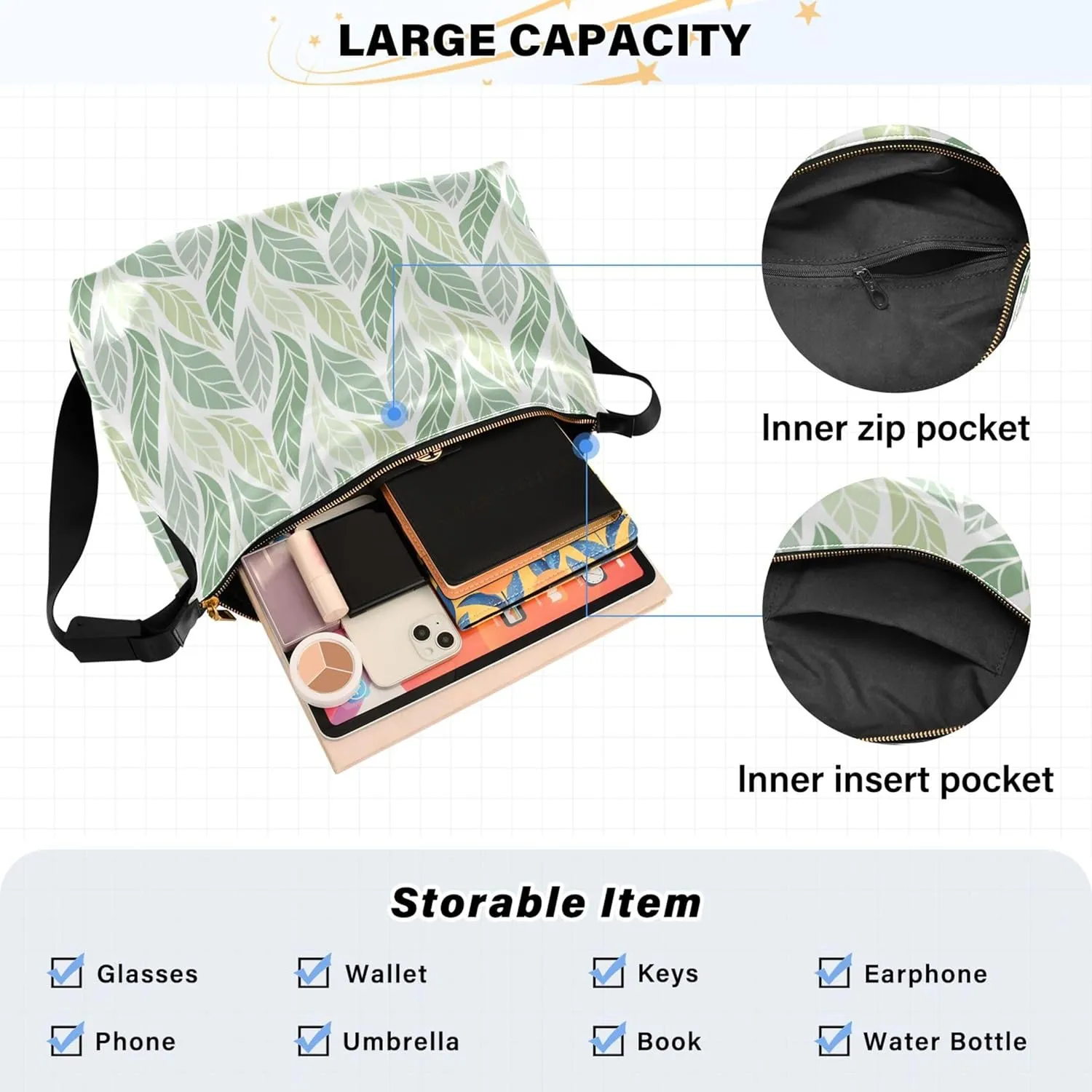 Striped Flower Pink Rose Leather Hobo Purses for Women Women's Large Purse Aesthetic Leaf Print Simple Shoulder Bag