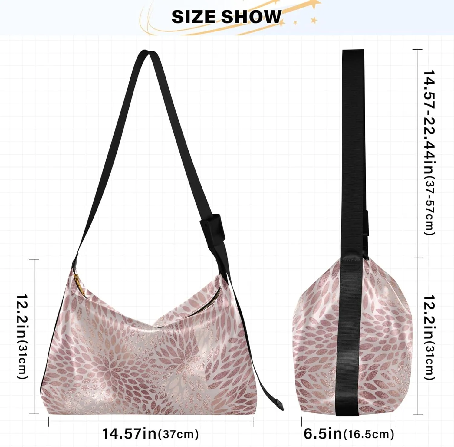 Striped Flower Pink Rose Leather Hobo Purses for Women Women's Large Purse Aesthetic Leaf Print Simple Shoulder Bag