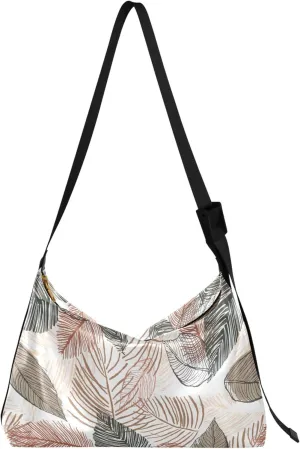 Striped Flower Pink Rose Leather Hobo Purses for Women Women's Large Purse Aesthetic Leaf Print Simple Shoulder Bag