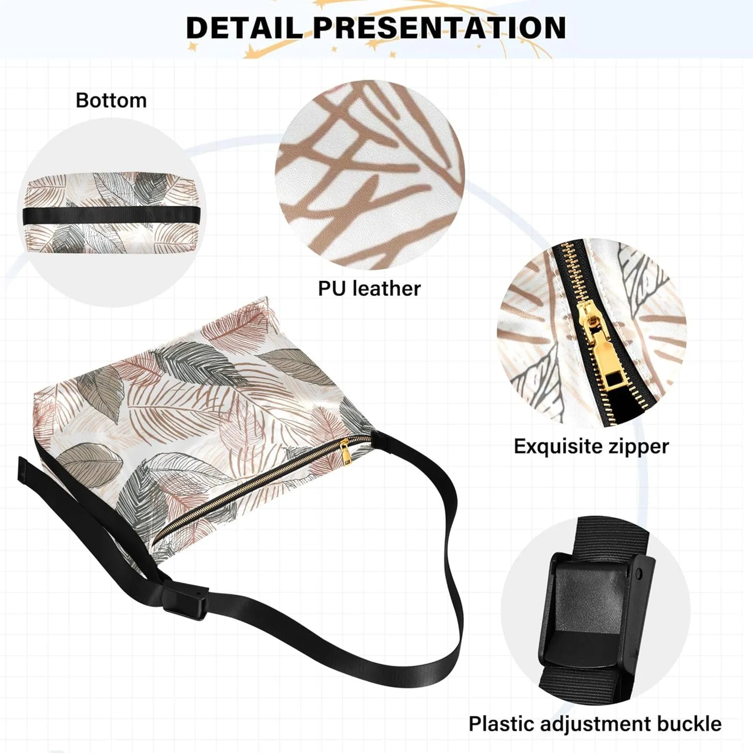 Striped Flower Pink Rose Leather Hobo Purses for Women Women's Large Purse Aesthetic Leaf Print Simple Shoulder Bag
