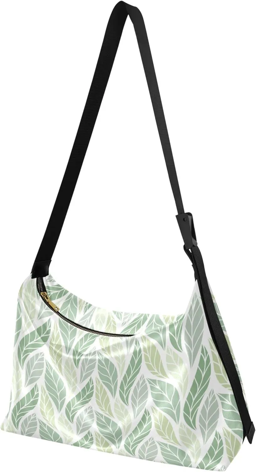 Striped Flower Pink Rose Leather Hobo Purses for Women Women's Large Purse Aesthetic Leaf Print Simple Shoulder Bag