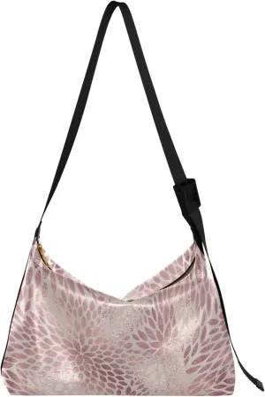 Striped Flower Pink Rose Leather Hobo Purses for Women Women's Large Purse Aesthetic Leaf Print Simple Shoulder Bag