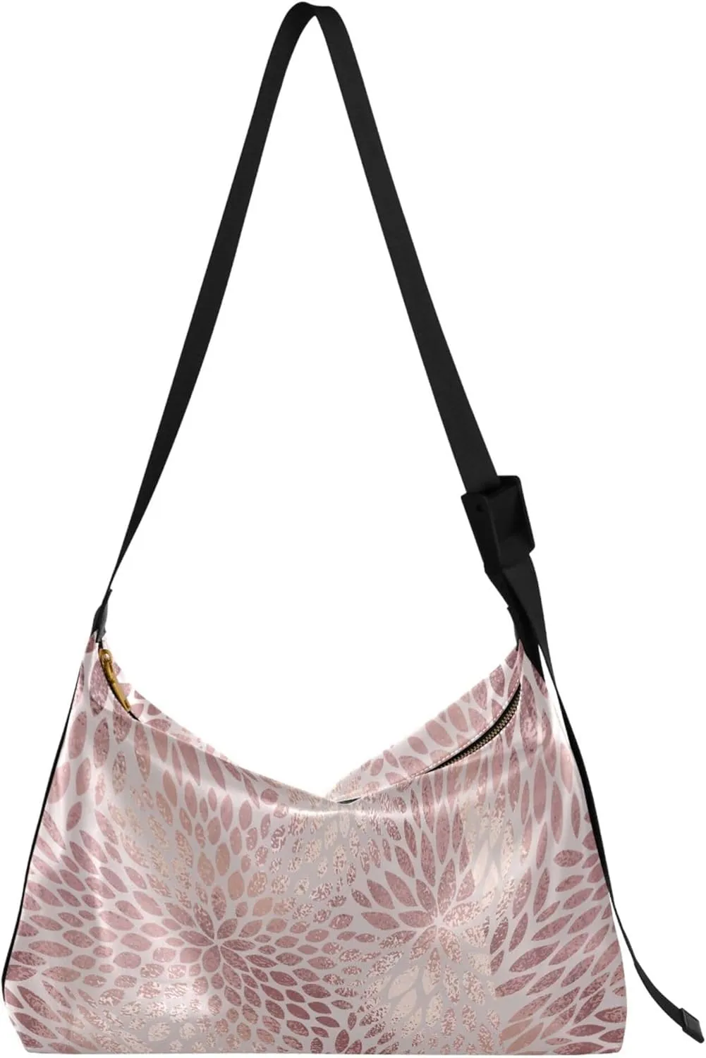 Striped Flower Pink Rose Leather Hobo Purses for Women Women's Large Purse Aesthetic Leaf Print Simple Shoulder Bag