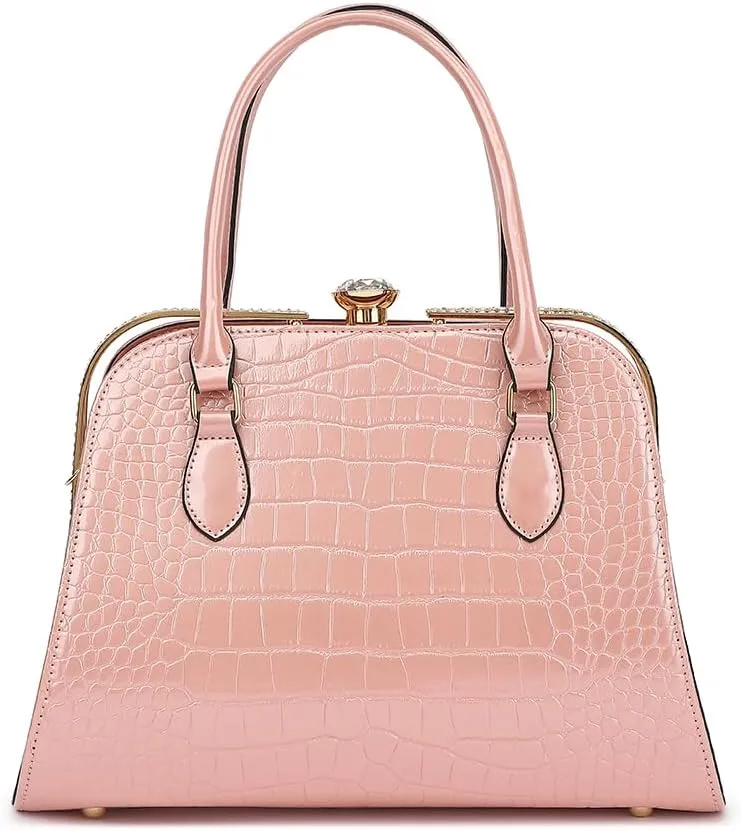 Style Strategy patent leather purses for women Crocodile Textured Shoulder handbag with kiss lock Satchel crossbody for women