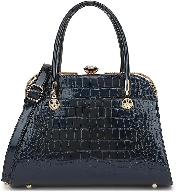 Style Strategy patent leather purses for women Crocodile Textured Shoulder handbag with kiss lock Satchel crossbody for women