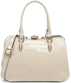 Style Strategy patent leather purses for women Crocodile Textured Shoulder handbag with kiss lock Satchel crossbody for women