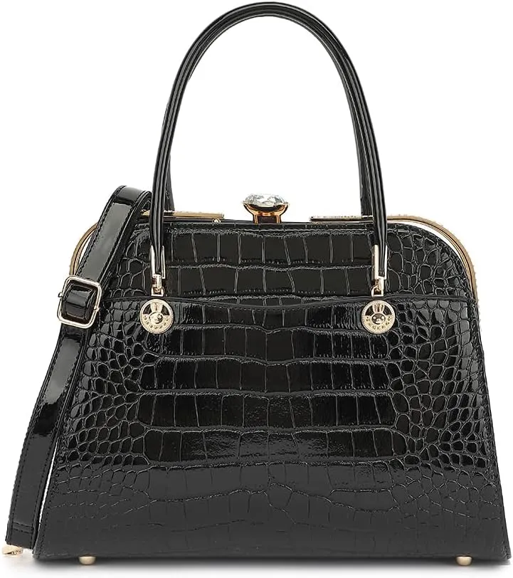 Style Strategy patent leather purses for women Crocodile Textured Shoulder handbag with kiss lock Satchel crossbody for women