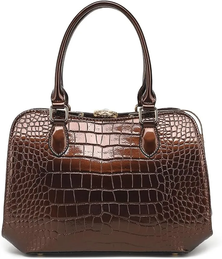 Style Strategy patent leather purses for women Crocodile Textured Shoulder handbag with kiss lock Satchel crossbody for women