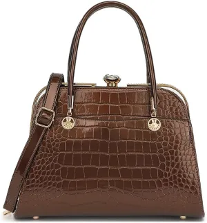 Style Strategy patent leather purses for women Crocodile Textured Shoulder handbag with kiss lock Satchel crossbody for women