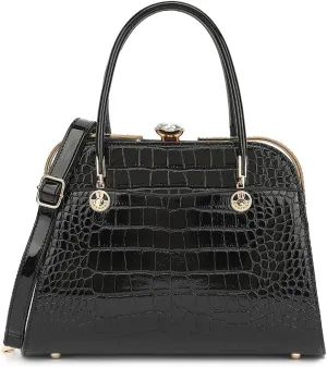 Style Strategy patent leather purses for women Crocodile Textured Shoulder handbag with kiss lock Satchel crossbody for women