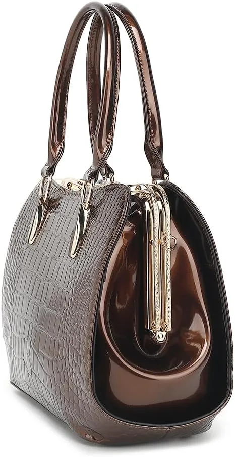 Style Strategy patent leather purses for women Crocodile Textured Shoulder handbag with kiss lock Satchel crossbody for women