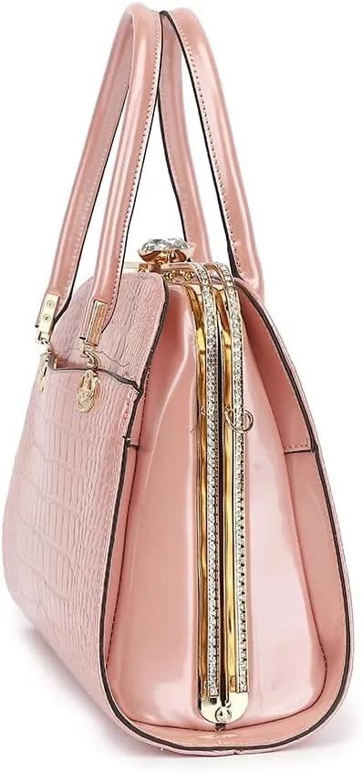 Style Strategy patent leather purses for women Crocodile Textured Shoulder handbag with kiss lock Satchel crossbody for women