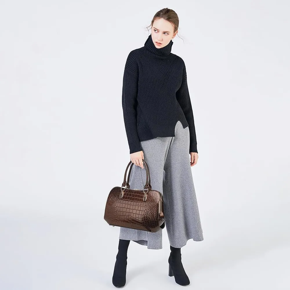 Style Strategy patent leather purses for women Crocodile Textured Shoulder handbag with kiss lock Satchel crossbody for women