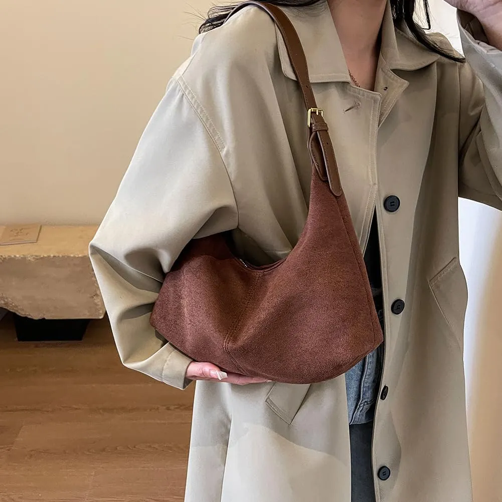 Suede Shoulder Bag Crescent Suede Purse for Women Brown Suede Handbags 2024 Fall Purse Stylish Suede Crossbody Bag