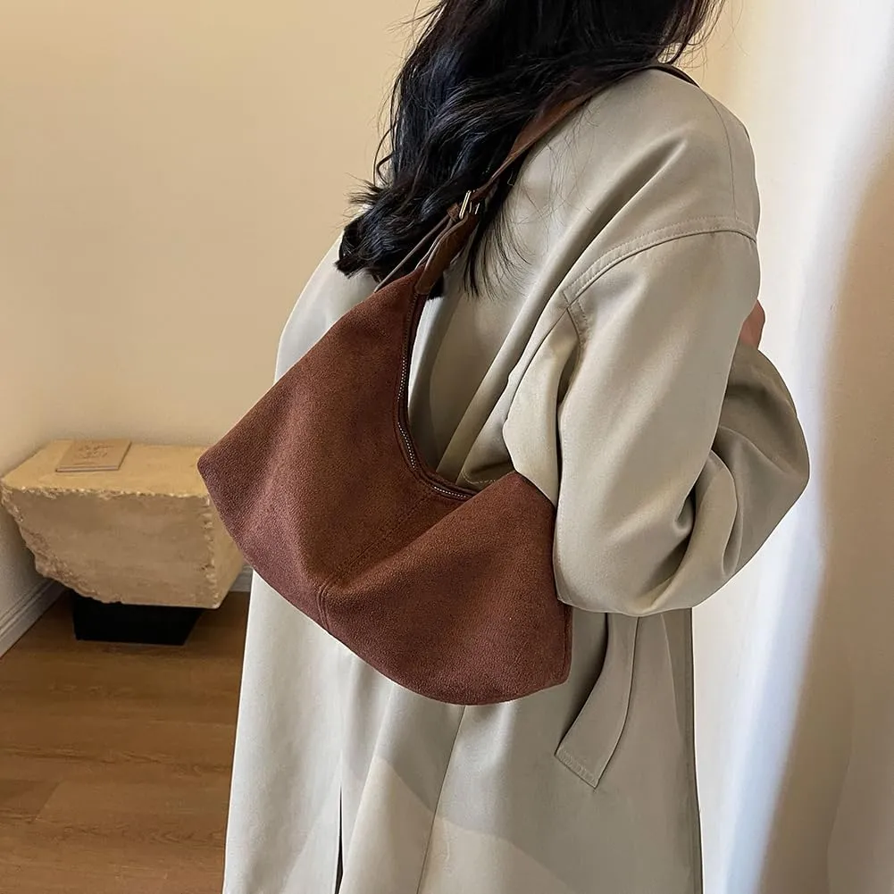 Suede Shoulder Bag Crescent Suede Purse for Women Brown Suede Handbags 2024 Fall Purse Stylish Suede Crossbody Bag