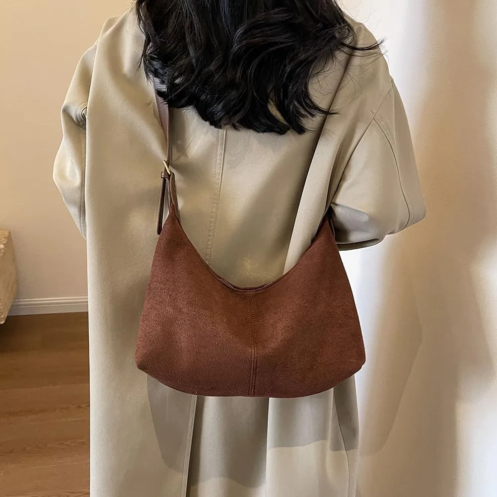 Suede Shoulder Bag Crescent Suede Purse for Women Brown Suede Handbags 2024 Fall Purse Stylish Suede Crossbody Bag
