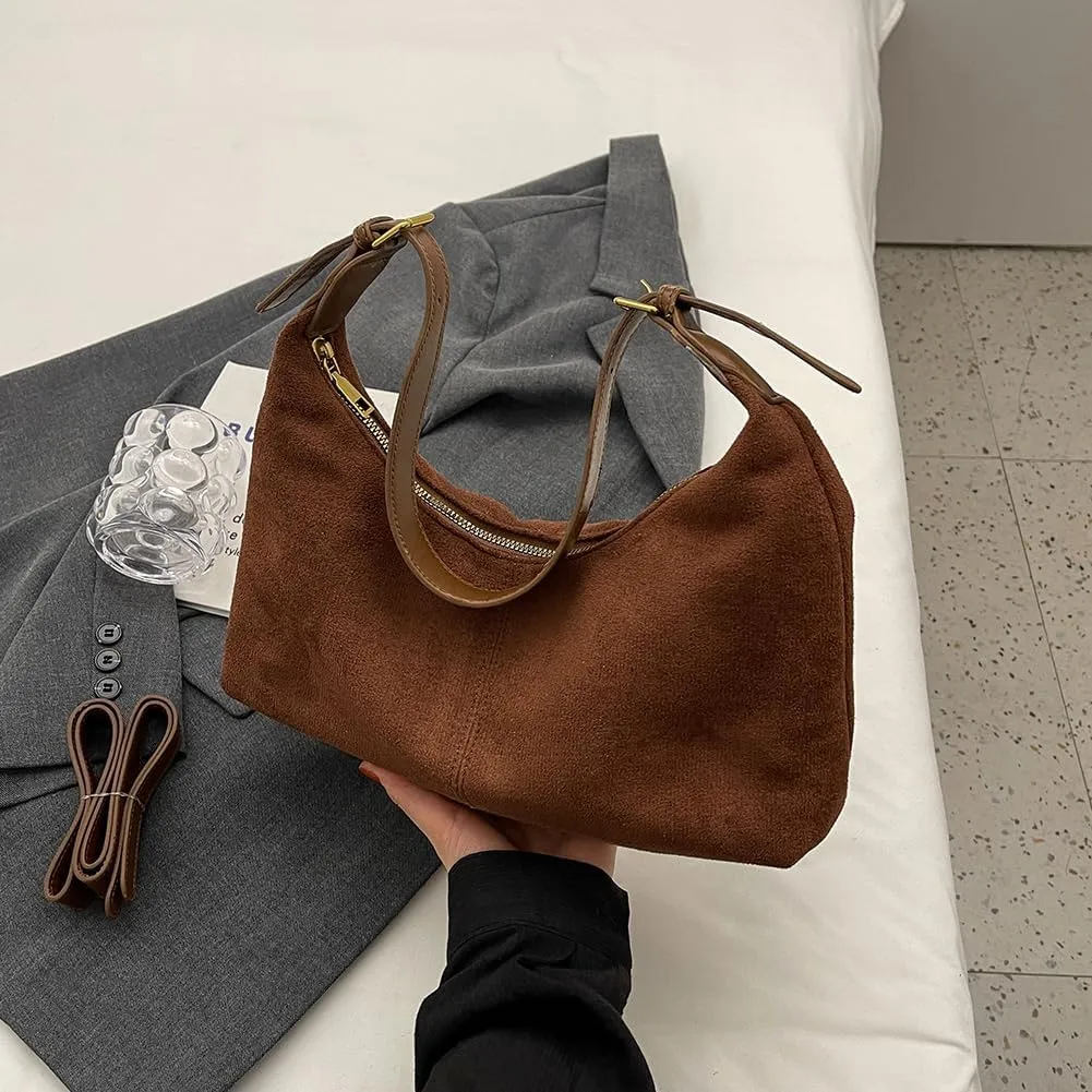 Suede Shoulder Bag Crescent Suede Purse for Women Brown Suede Handbags 2024 Fall Purse Stylish Suede Crossbody Bag