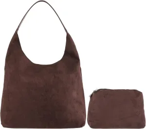 Suede Tote Bag for Women, Velvet Hobo Bag, Large Capacity Shoulder Bag with Inner Zipper Pouch, Brown Commuter Bag for Work and Casual Outings
