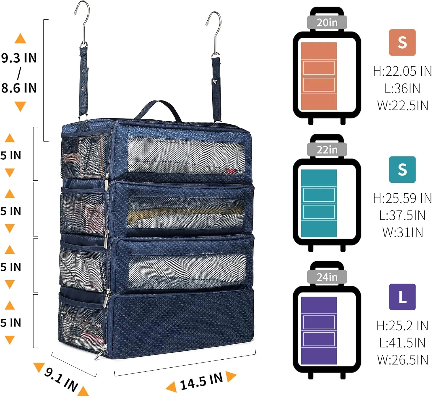 Suitcase Organizer Travel Bags Organizer for Luggage Compression Hanging Packing Cubes for Travel Carry on Closet (Bag Only)