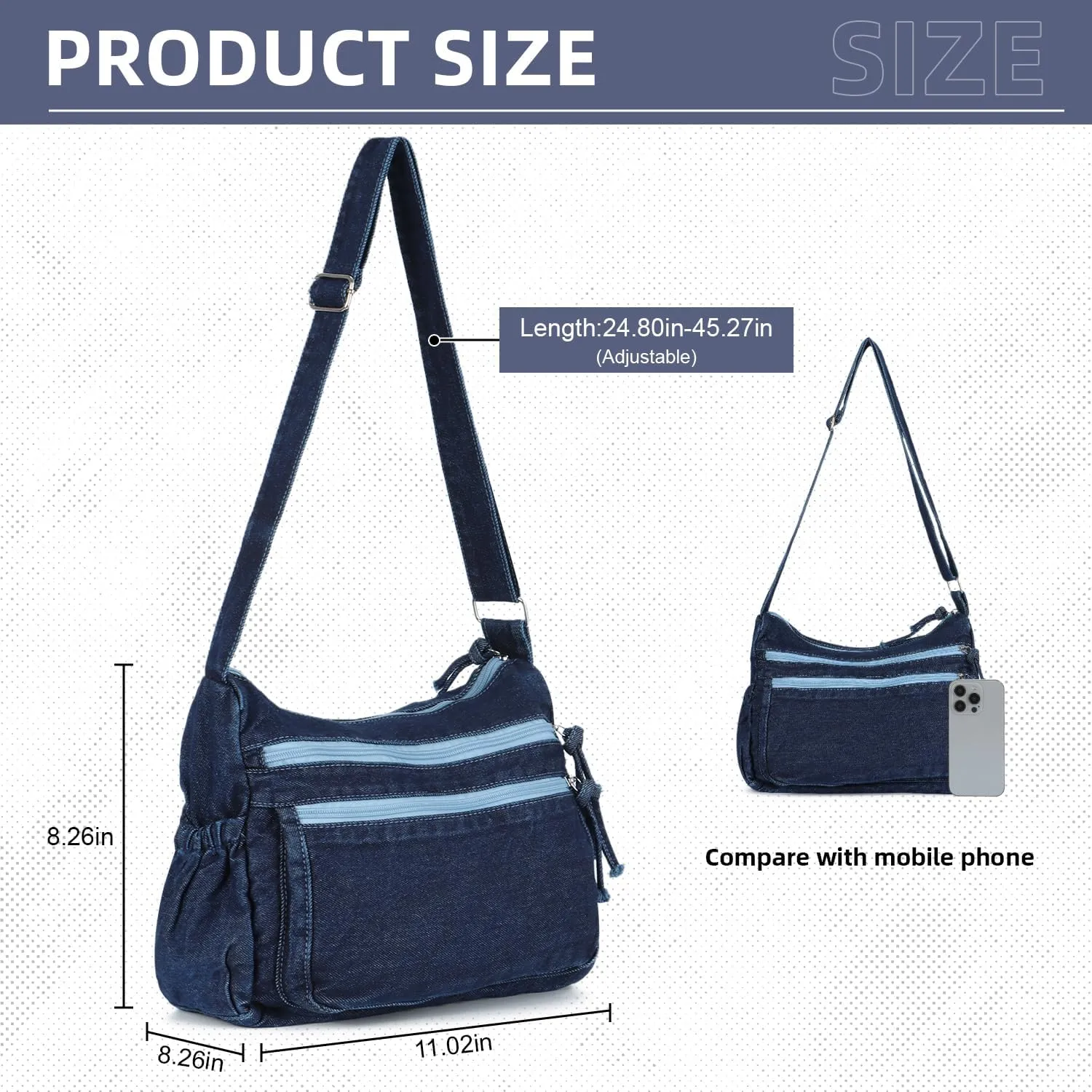 SUKUTU Denim Shoulder Bag for Women Canvas Messenger Bag Casual Retro Lightweight Crossbody Handbags