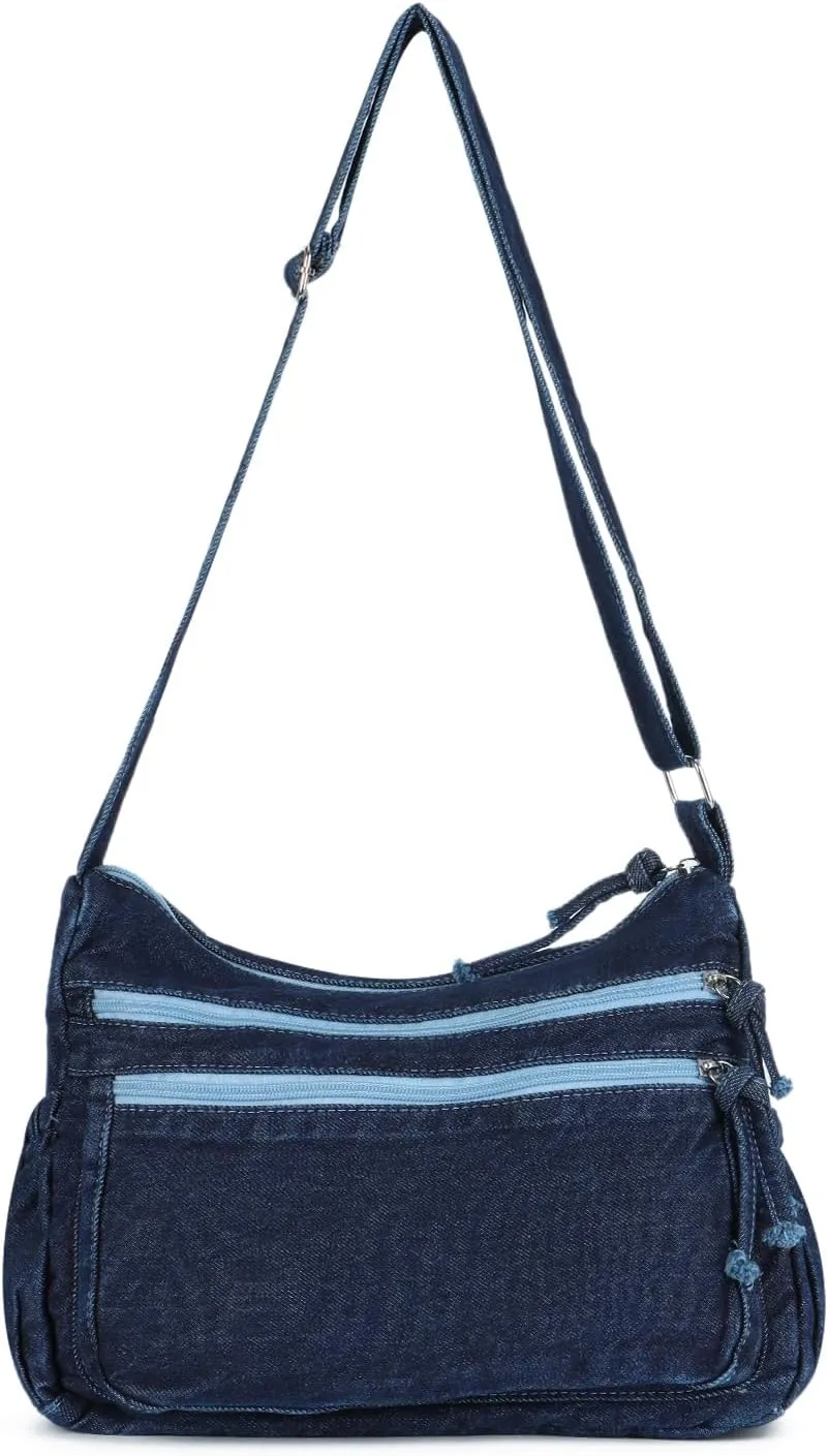 SUKUTU Denim Shoulder Bag for Women Canvas Messenger Bag Casual Retro Lightweight Crossbody Handbags