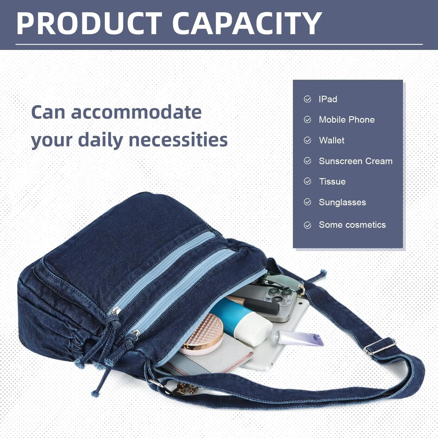 SUKUTU Denim Shoulder Bag for Women Canvas Messenger Bag Casual Retro Lightweight Crossbody Handbags