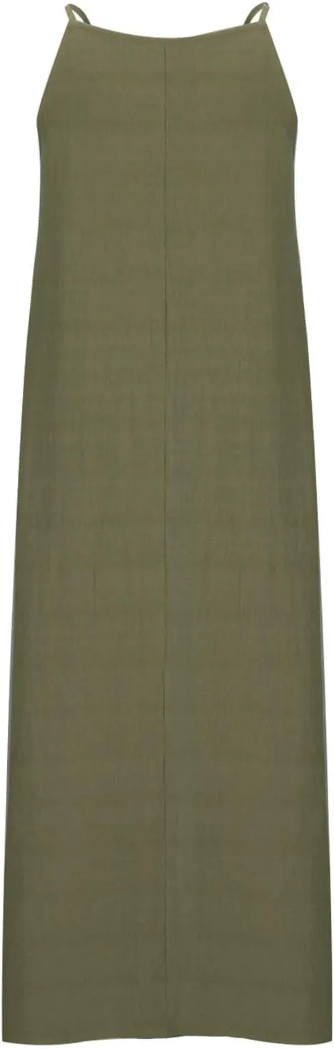Summer Fashoin Women Solid Color Breathable Maxi Dress Loose Casual Pleated Sleeveless Strapes Long Dresses