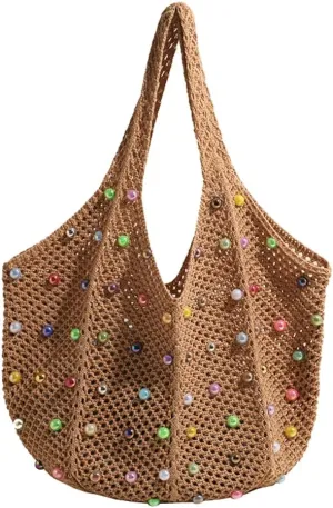 Summer Woven Tote Handbags for Women Boho Beach Bag Hollow Straw Shoulder Purse Ladies Satchels for Travel