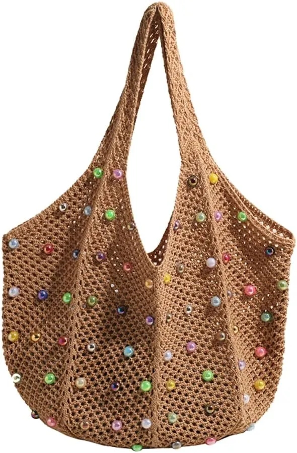 Summer Woven Tote Handbags for Women Boho Beach Bag Hollow Straw Shoulder Purse Ladies Satchels for Travel