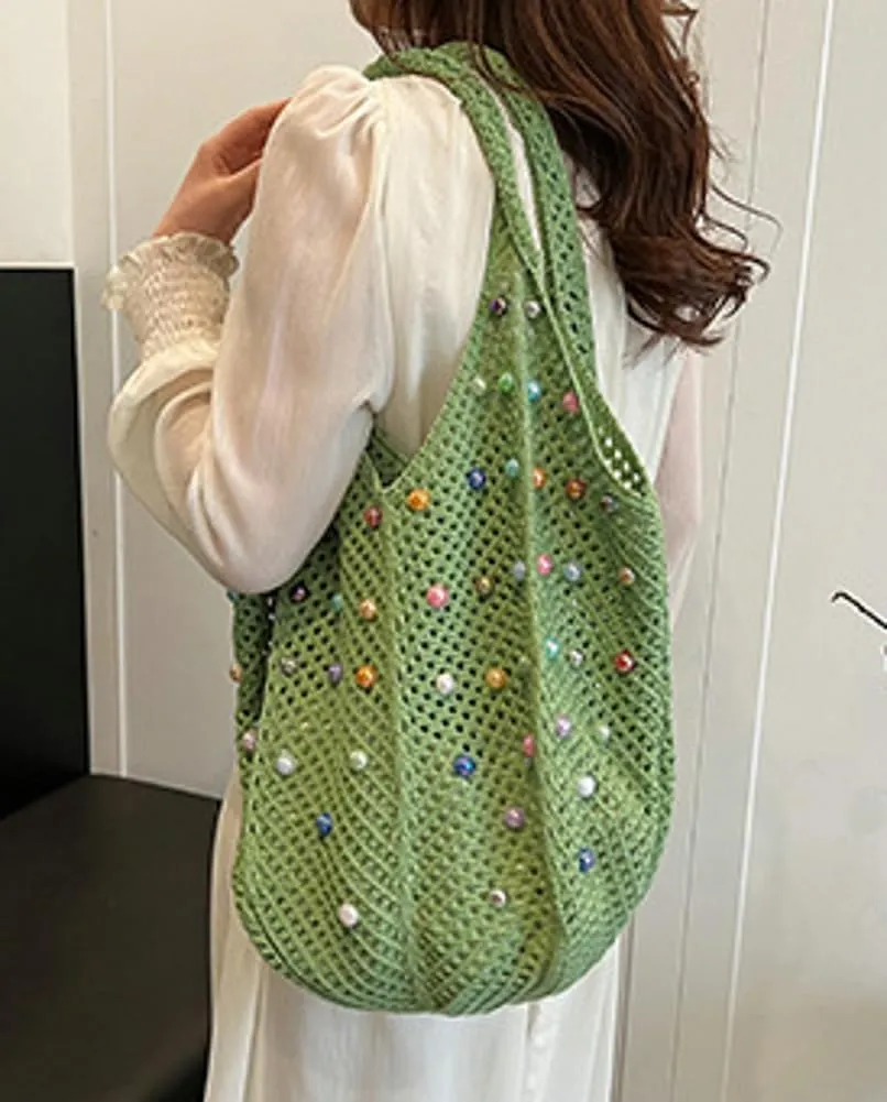 Summer Woven Tote Handbags for Women Boho Beach Bag Hollow Straw Shoulder Purse Ladies Satchels for Travel